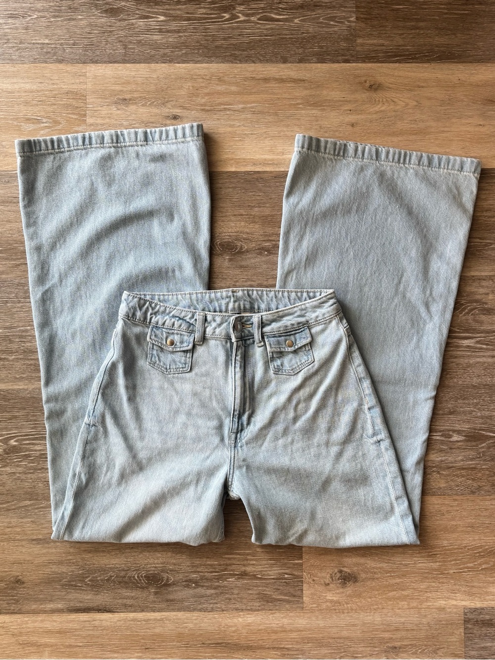 H&M Divided Wide Leg Utility Jeans Light Wash High Waist Cargo Pocket US 6